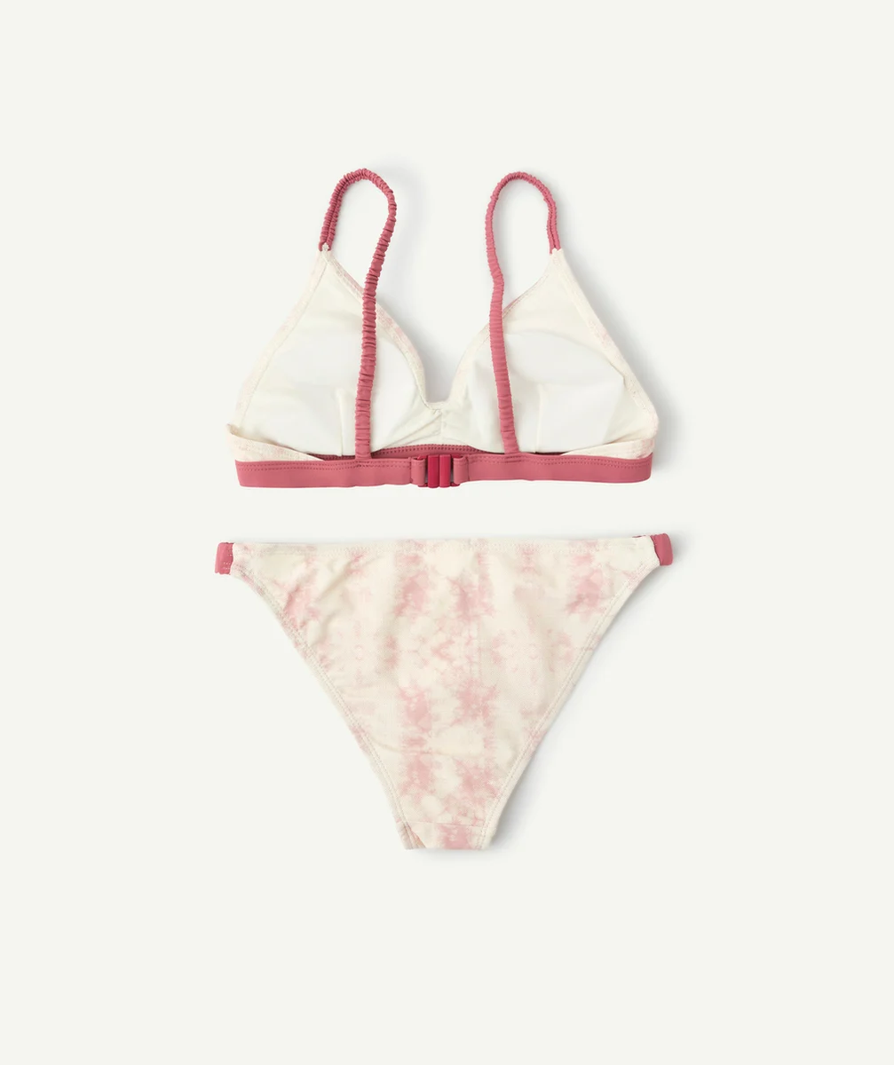 MAILLOT DE BAIN 2 PIÈCES ROSE ET BLANC EN FIBRES RECYCLÉES FILLE