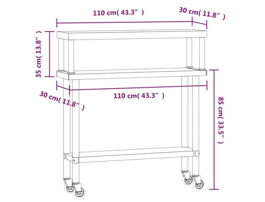 VIDAXL - Mobilier de cuisine Table de travail de cuisine avec étagère 110x30x120 cm inox