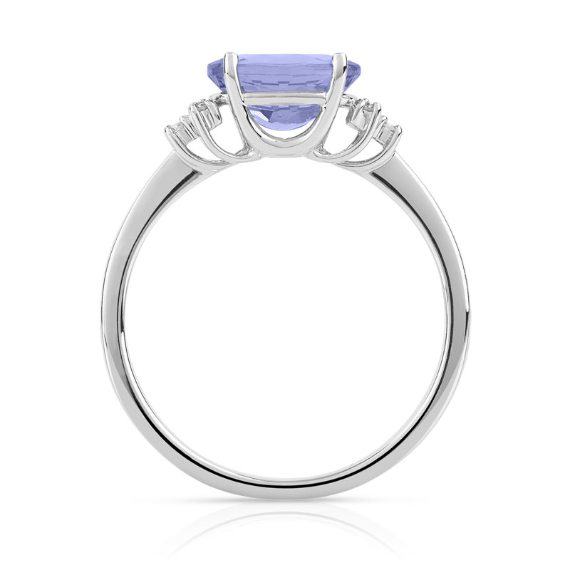 Bague or 375 blanc tanzanite ovale et diamants