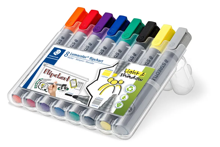 Marker STAEDTLER® Lumocolor® Flipchart Light & Shadow - etui med 8 stk. ass. farver