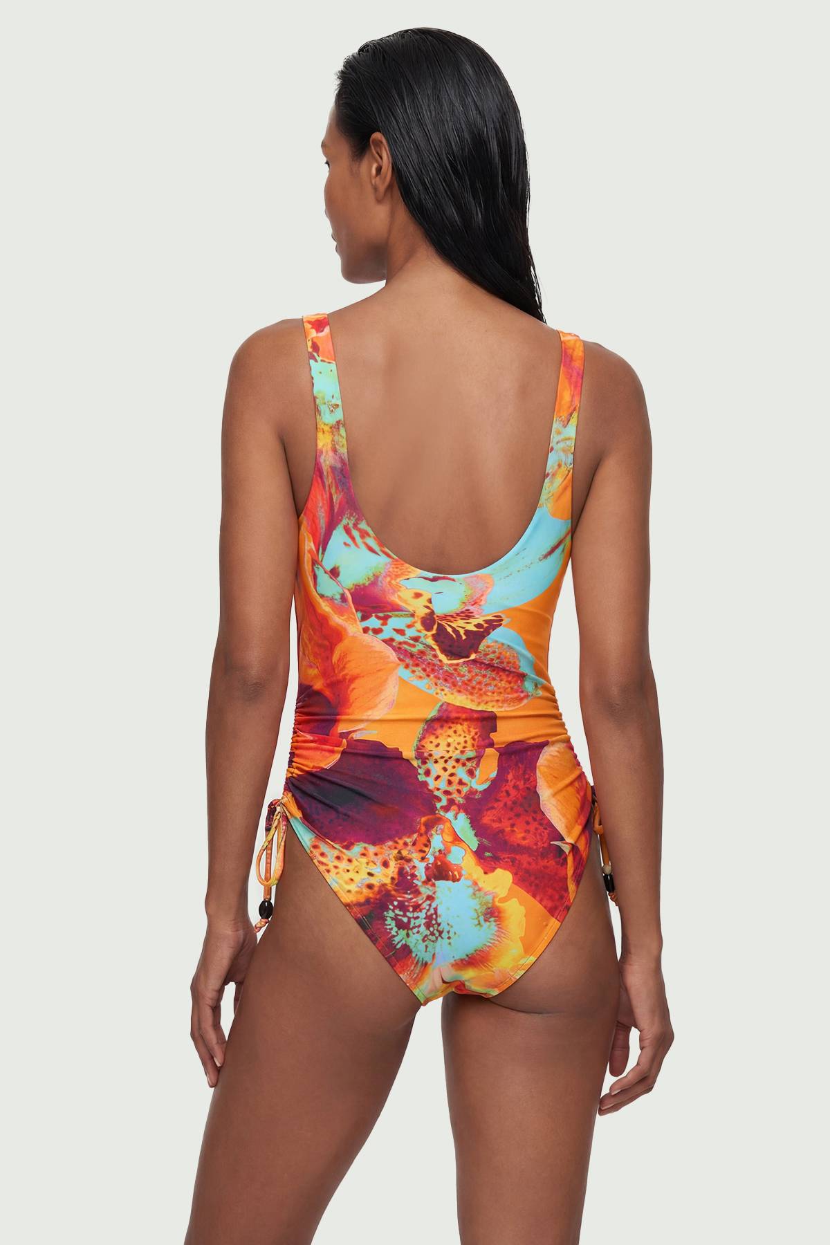 KarenMillen Maillot De Bain À Dos Échancré Avec Motif Floral Photographique Et Détails De Perles