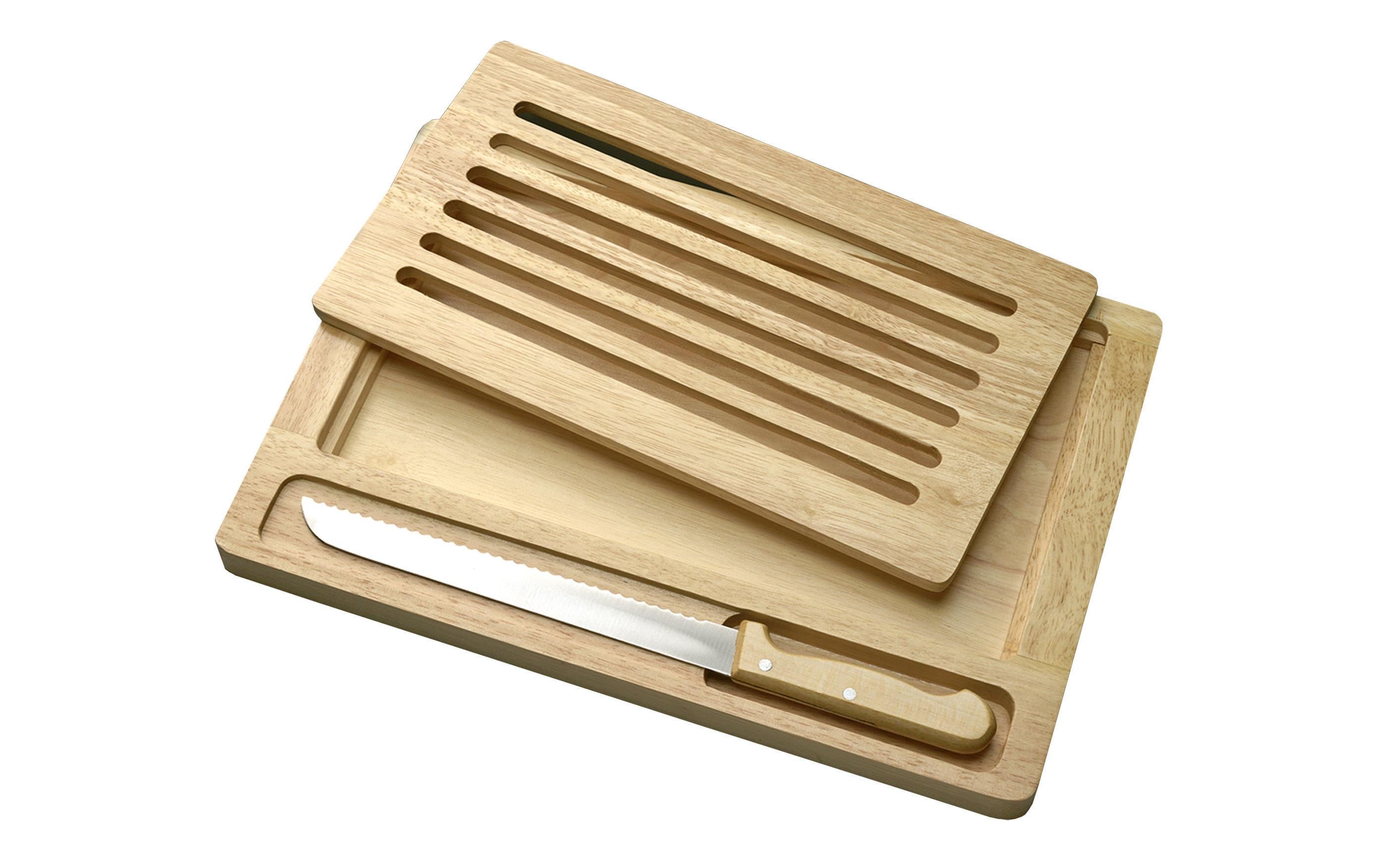 Brotschneidebrett Hevea 27 cm x 38 cm, HellbraunBrotschneidebrett inkl. Brotmesser