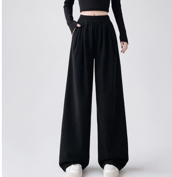 evanesce - Hoge taille effen corduroy broek met wijde pijpen
