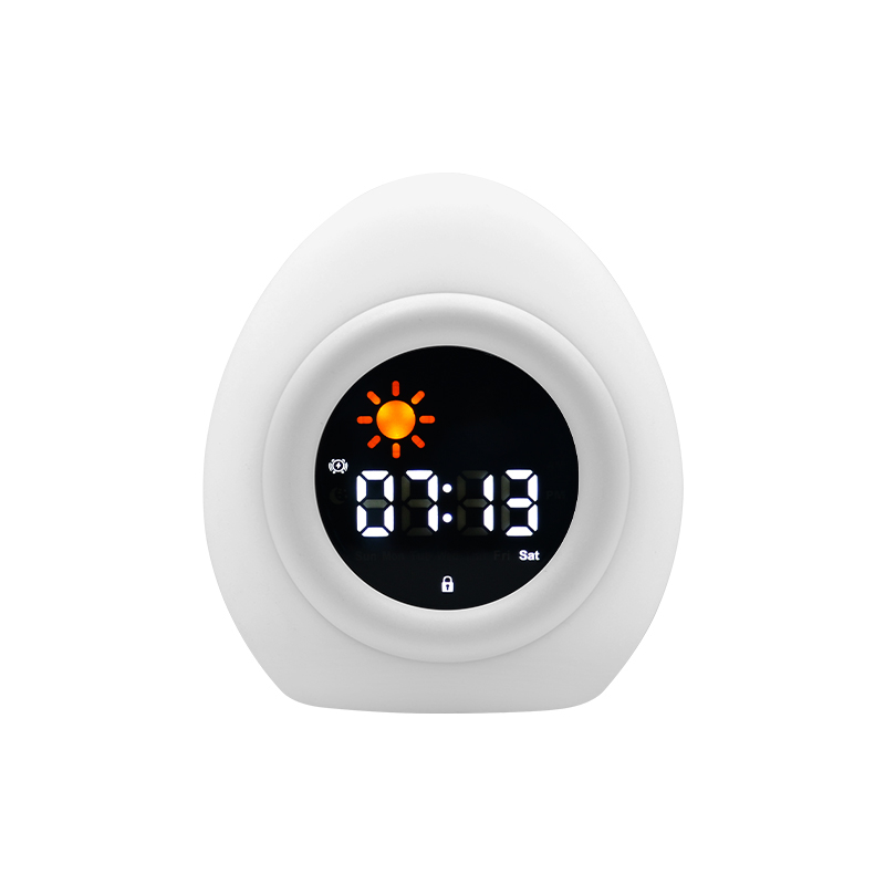 (11x10cm) 3in1 Silikon Wecker Kinder LED Nachtlicht mit Touch Funktion Schlaf Trainer Uhr mit Sonne / Mond - Ei