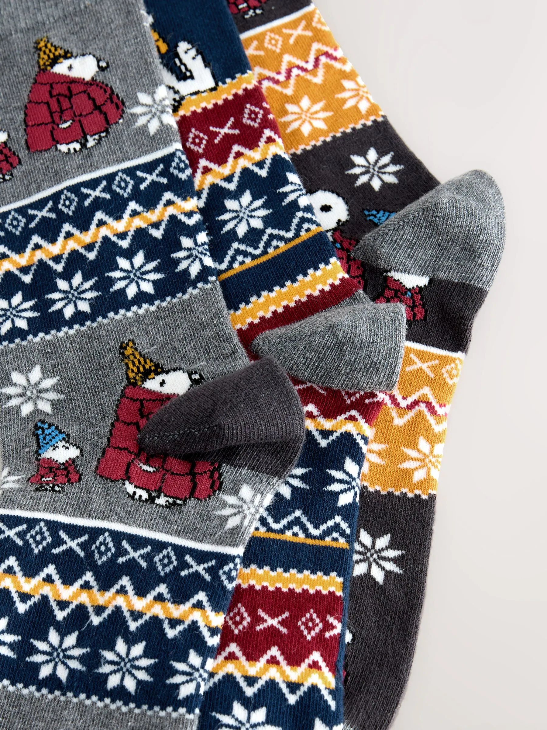 Blauw/grijs - Set van 3 paar zware Snoopy-sokken met Fairisle-motief