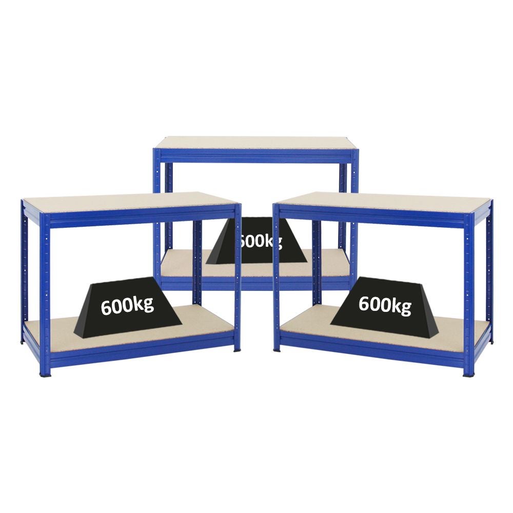 PROREGAL Mega Deal 3x In hoogte verstelbare werkbank Dino HxBxD 90 x 120 x 60 cm Draagvermogen 600 kg Blauw