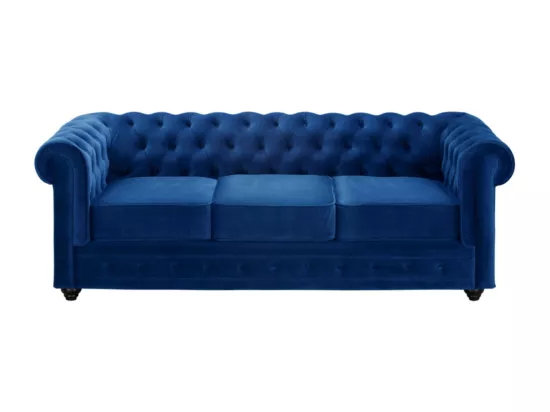 Canapé 3 places et fauteuil CHESTERFIELD - Velours bleu roi