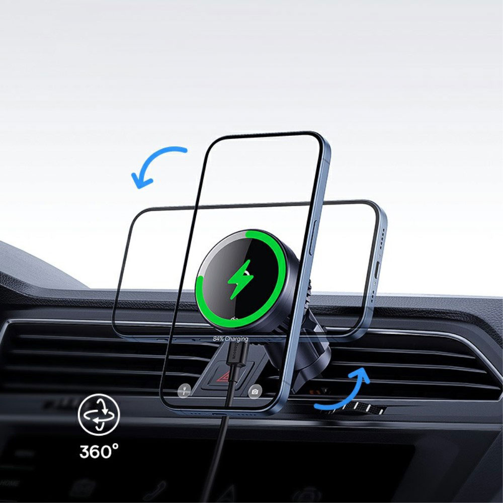 (15W) Magnetische MagPro Qi2 Wireless Charger Auto KFZ Smartphone Halterung für Lüftungsgitter Air Frame - Schwarz
