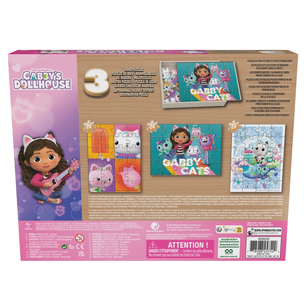 Dreamworks Gabby's Puppenhaus Holzpuzzle 3er-Pack und Aufbewahrungsschale