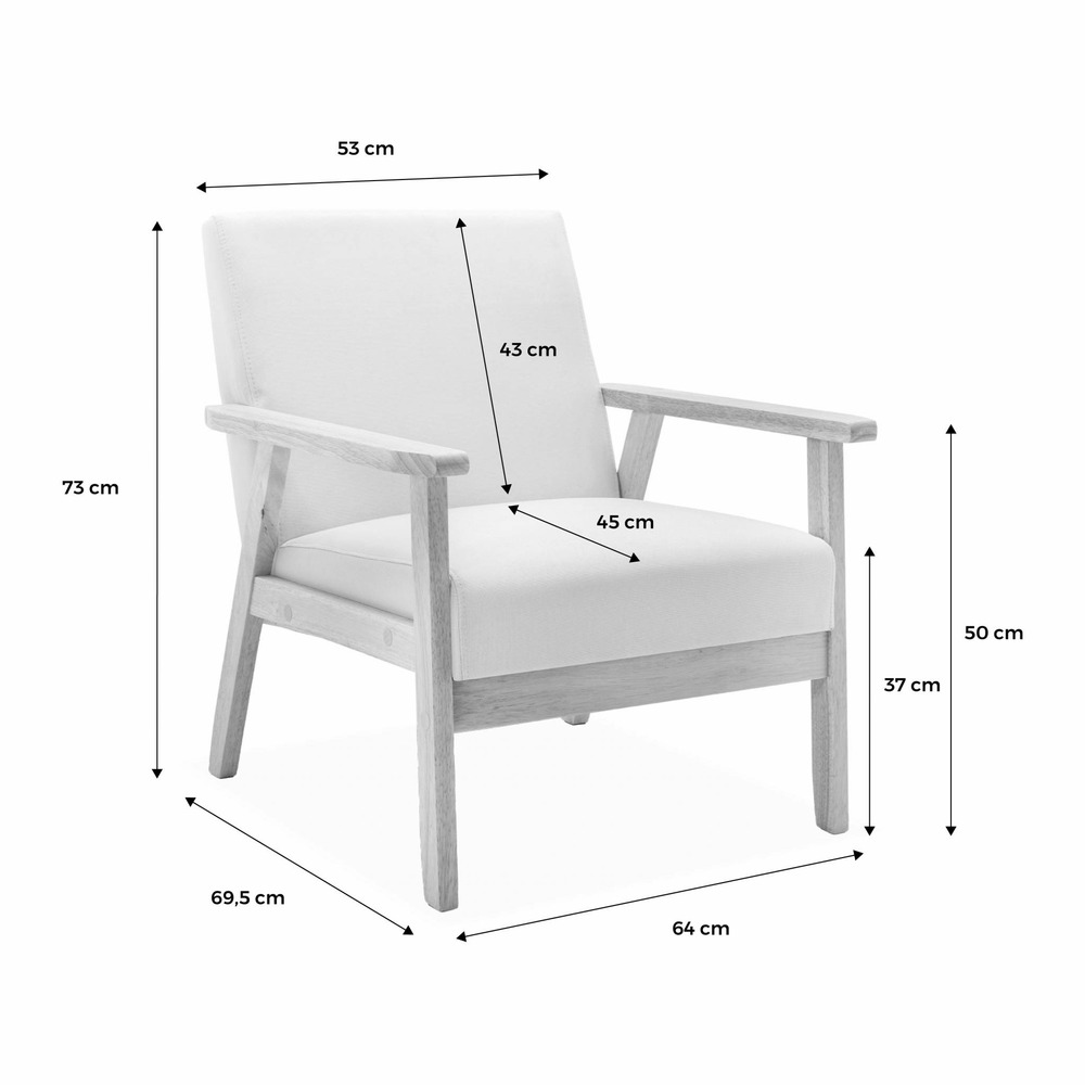 Fauteuil scandinave en bois et tissu bleu pétrole. Isak. L 64 x p 69.5 x h 73cm