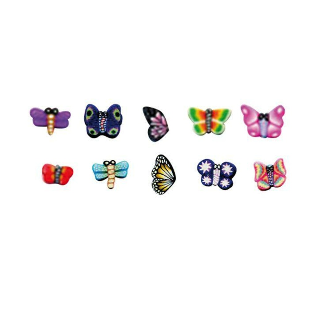 10 mini canes pâte polymère à trancher 5 x 0,5 cm - papillons & libellules