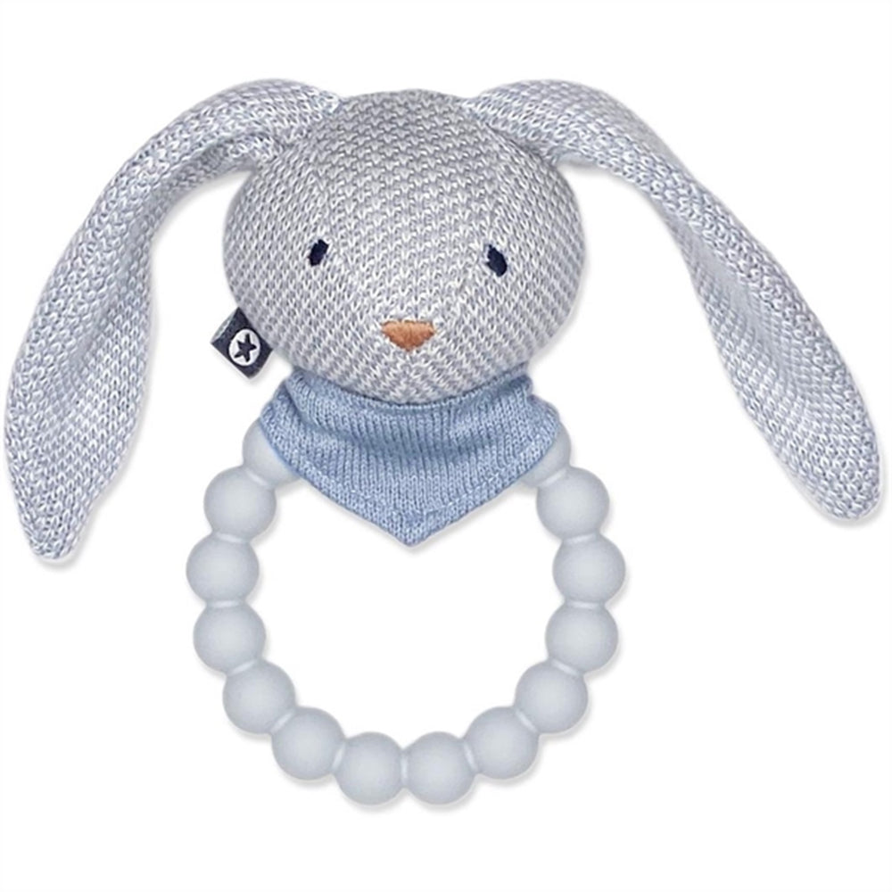 Strikket Rangle med Silikonering Bunny Light Blue