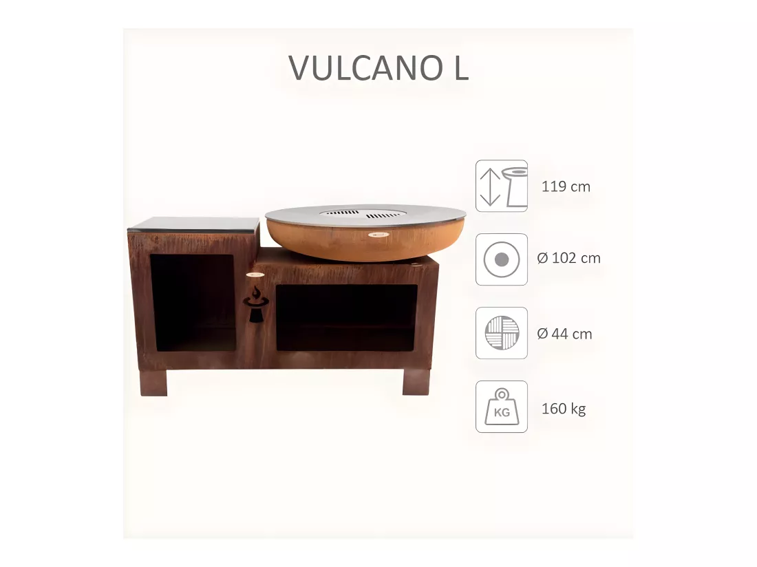 Barbecue brasero en acier Vulcano Surface de cuisson 102 cm