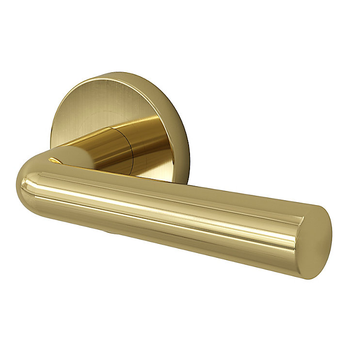 Ensemble poignée sur rosace rond à pousser GoodHome Tudy Laiton Jaune Ø52mm
