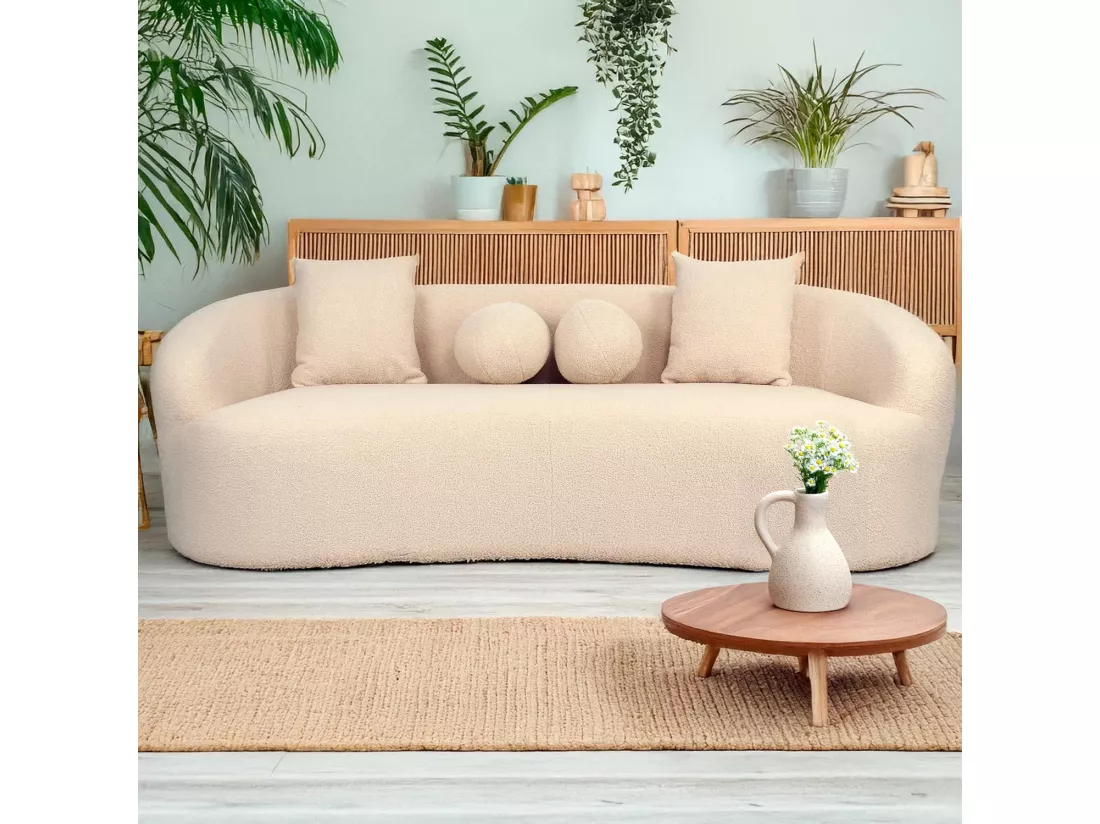 Canapé 4 places au design élégant et incurvé Alex XL Tissu bouclette Beige