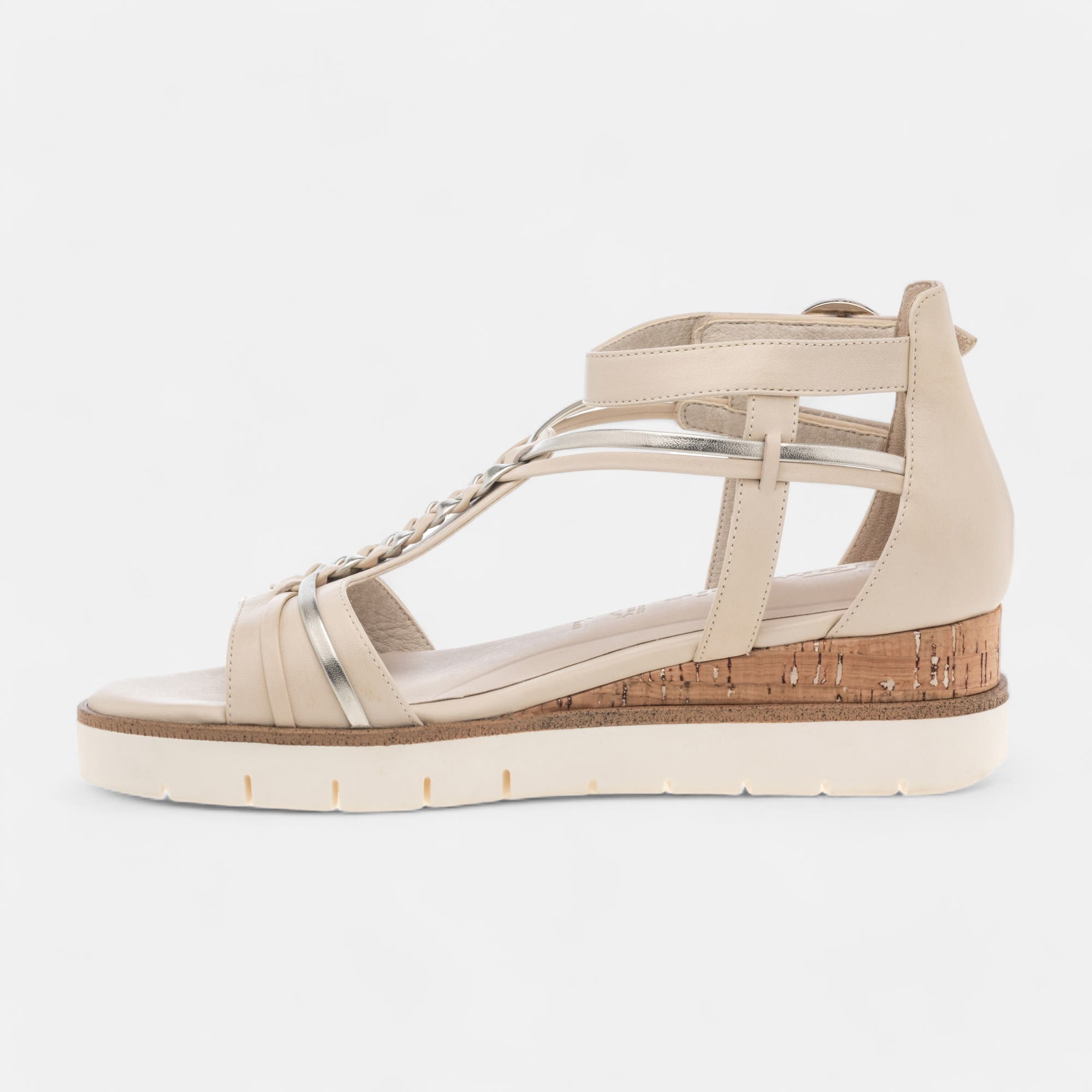 Sandales à talon compensé Femme en cuir beige