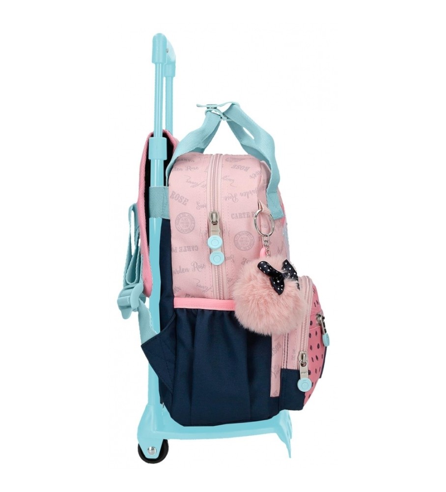 Mochila Enso Bonjour 28cm com rodinhas rosa