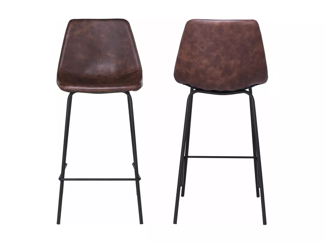 Lot de 2 tabourets de bar vintage LUCIEN marron - Hauteur d'assise 65cm - HAPPY GARDEN