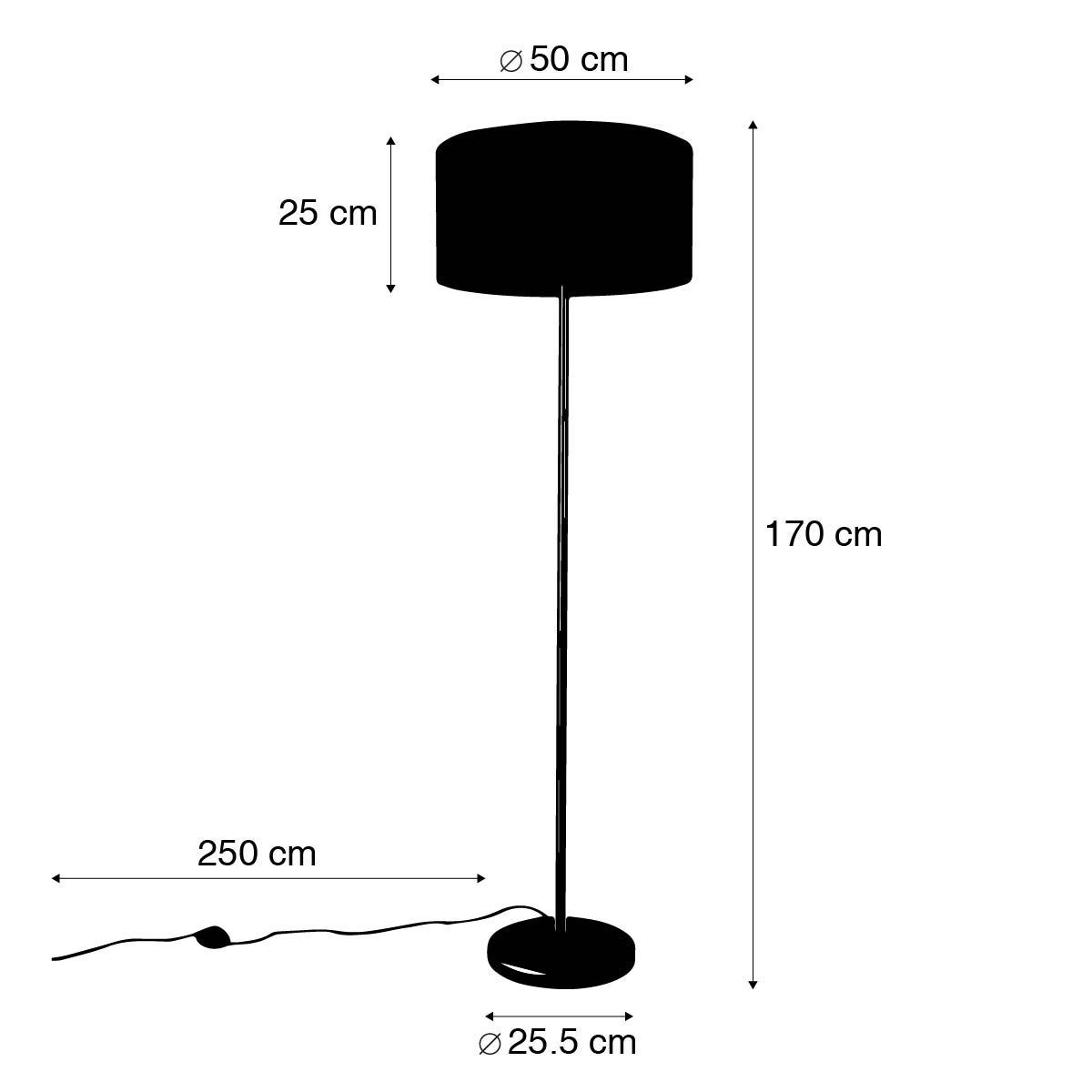 Vloerlamp zwart met kap wit 50 cm - Simplo