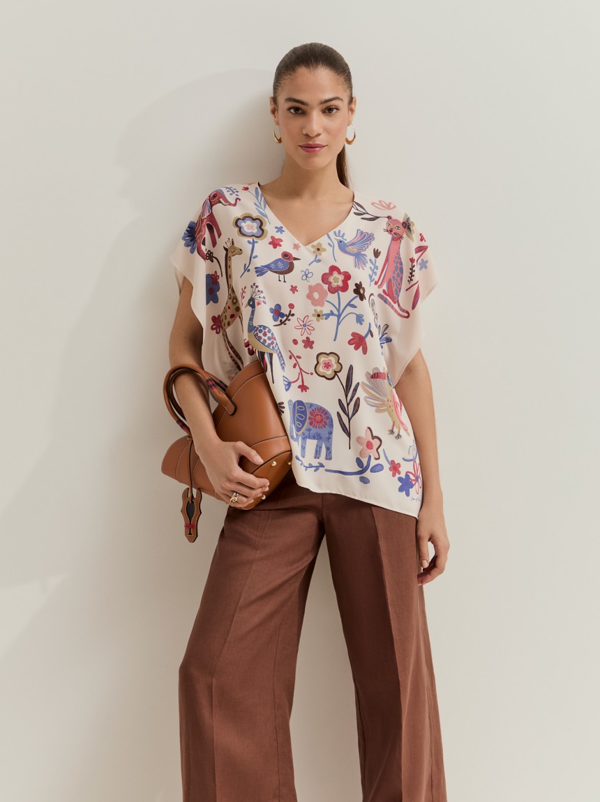 Blusa poncho com estampado