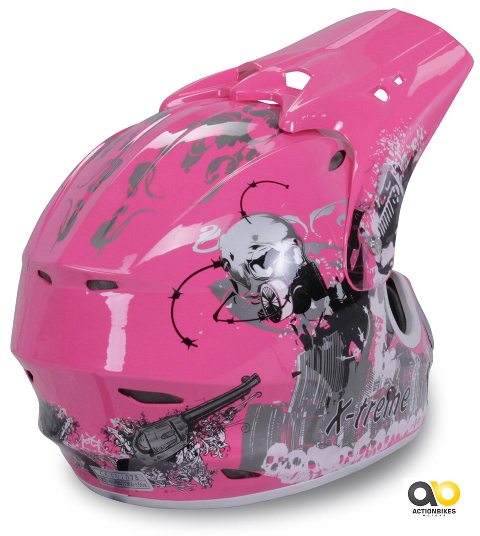 Crosshelm für Kinder, X-treme, Kinderhelm, Pink, Innenpolster, Be- und Entlüftungssystem, Kinnriemen (L)