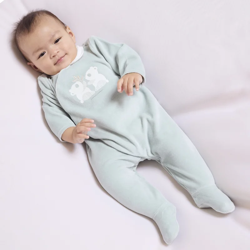 Dors-bien velours panda vert bébé mixte Vert