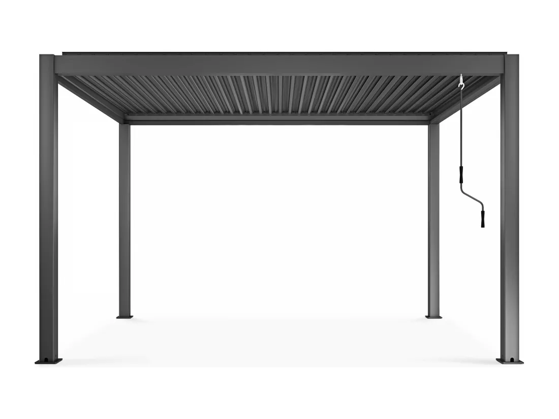 Pergola bioclimatique 3 x 4 m autoportée avec 3 stores gris