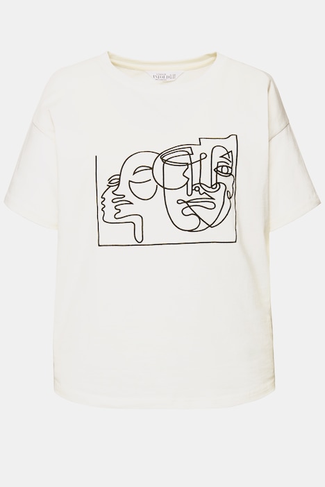 T-Shirt, Rundhals, gesticktes Frauen-Motiv