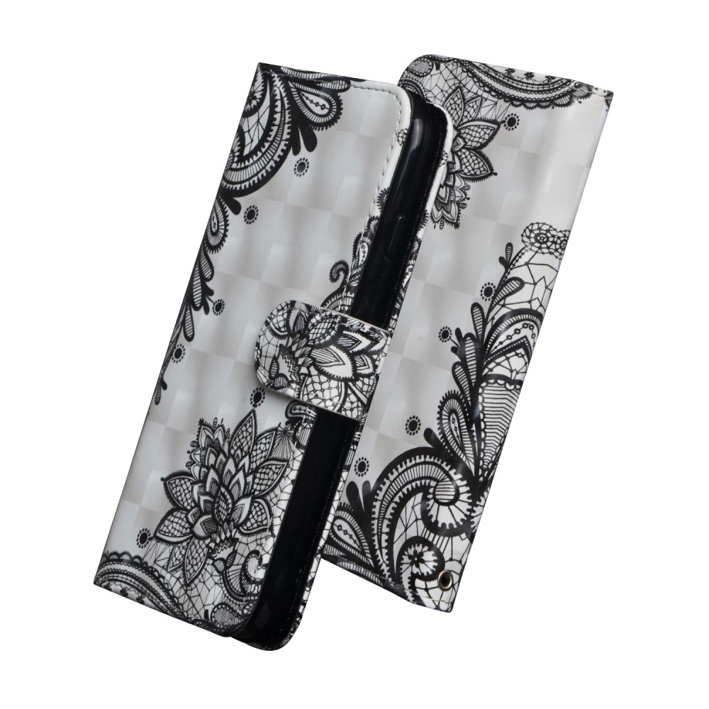 iPhone 12 / iPhone 12 Pro Leder Tasche mit Kartenfach   Handschlaufe - Blumen Mandala (Weiss)