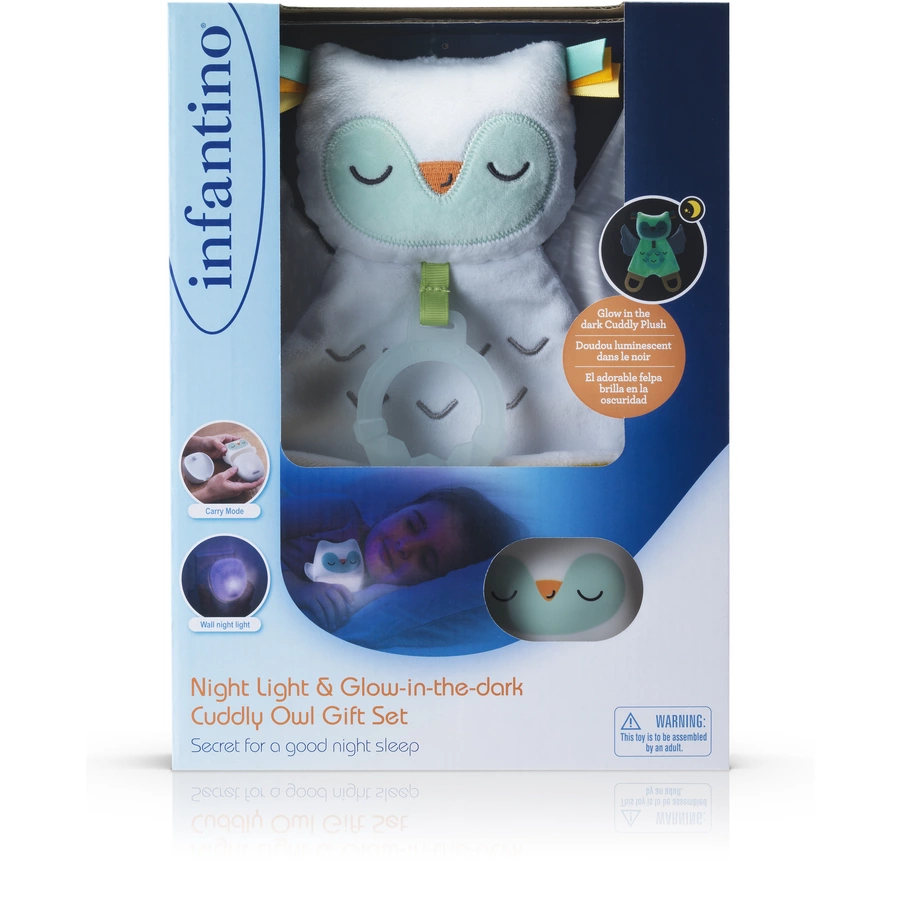 Infantino Nachtlicht und Glow-in-the-dark kuschliges Eulen-Geschenkset