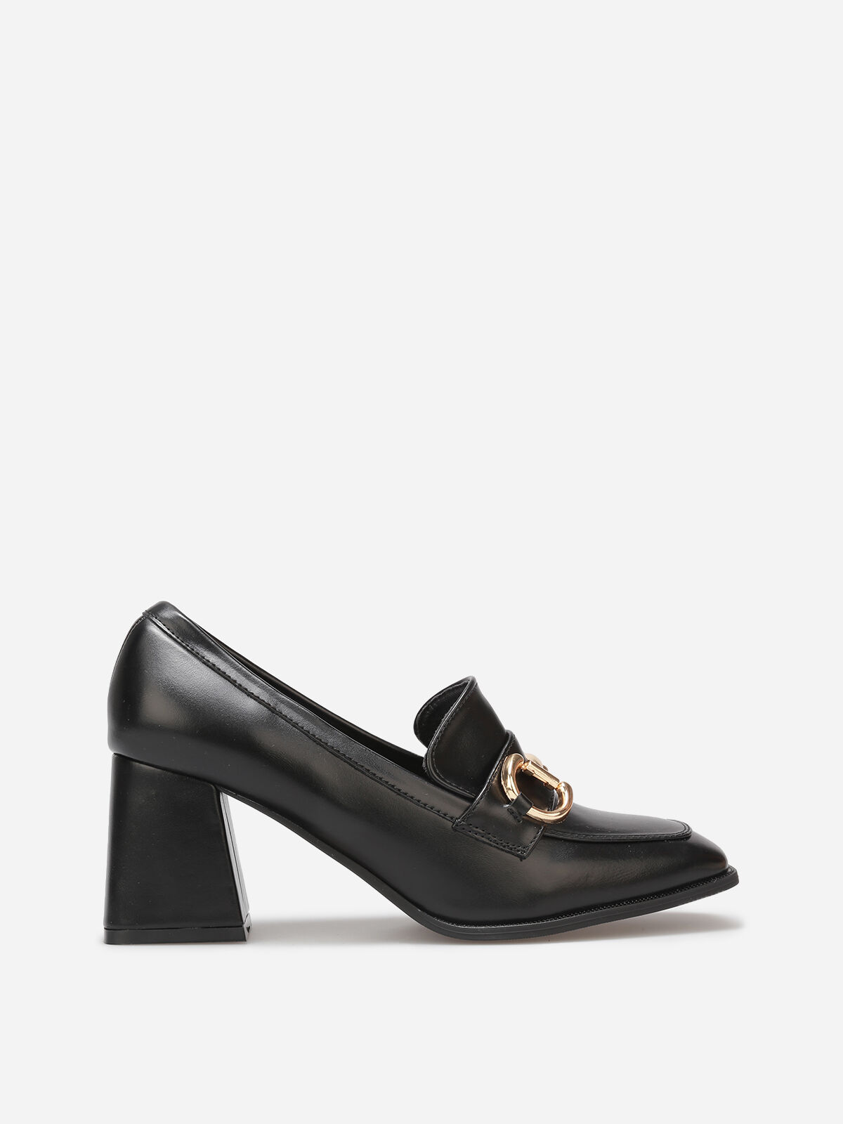 Mocassins à talon avec bout carré et mors doré- Noir