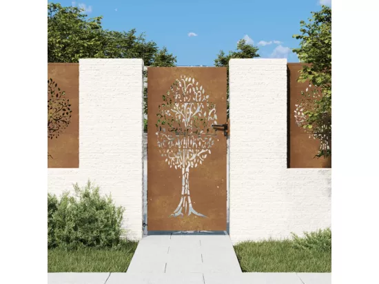 Portail de jardin 85x175 cm acier corten conception de l'arbre