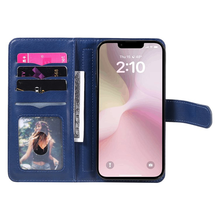 iPhone 16e Leder Tasche Flip Cover Kartenfächer mit Druckknopfverschluss - Blau
