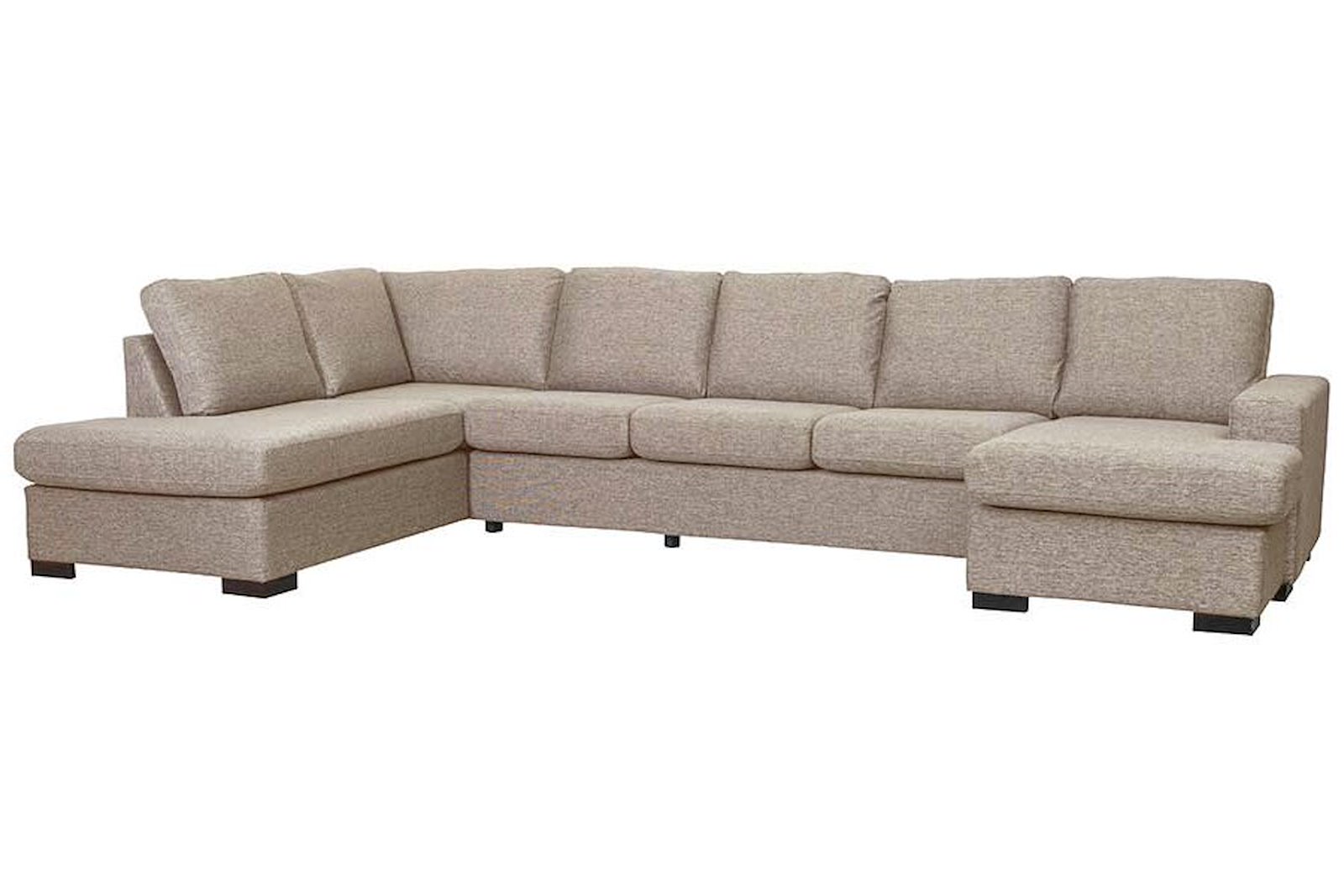 Max U-sofa Åpen ende venstre, 3-seter og sjeselong høyre. I tekstil Hyge 11 beige med sorte ben