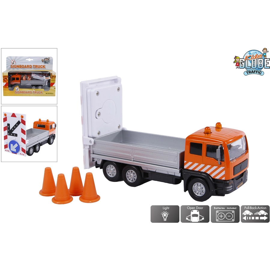 Kids Globe Farming LKW mit Rückzugsmotor mit Warnlicht Orange, Silber Orange