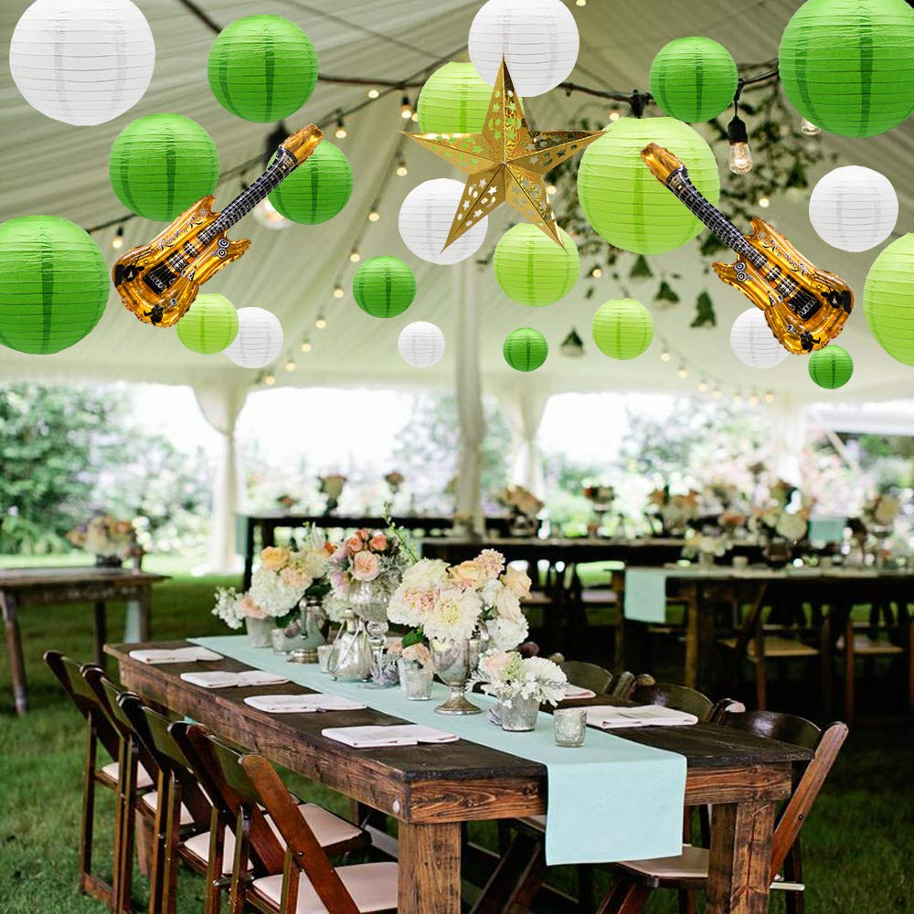 (24er Set) Papier Lampion Party Deko Laterne Geburtstag / Hochzeit - Weiss / Grün