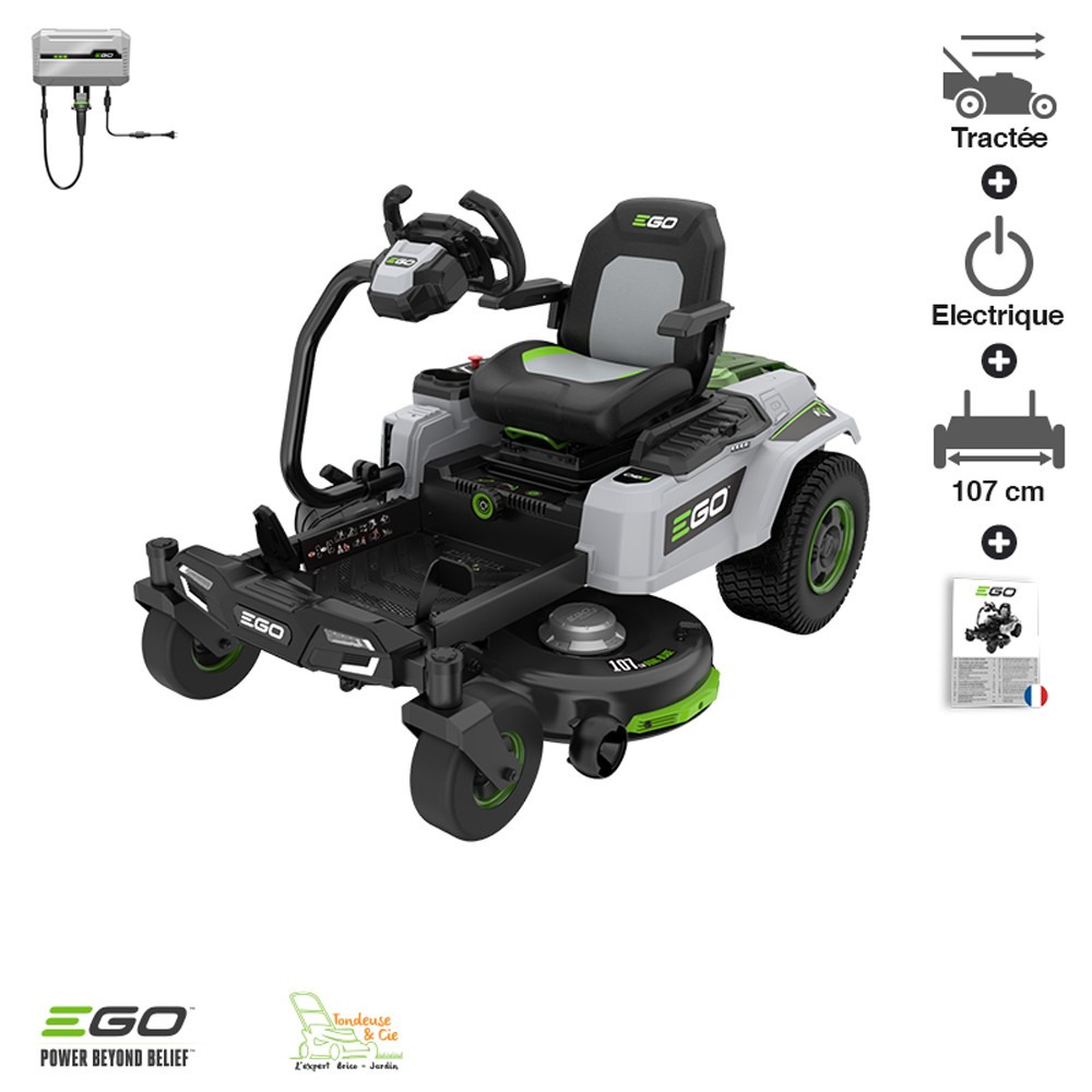 Tracteur tondeuse sur batterie avec volant egopower 107 cm zt4201es