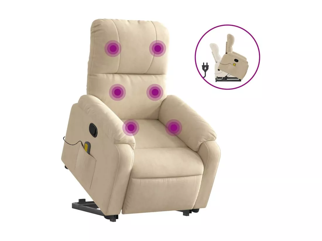 Fauteuil inclinable massant crème tissu microfibre