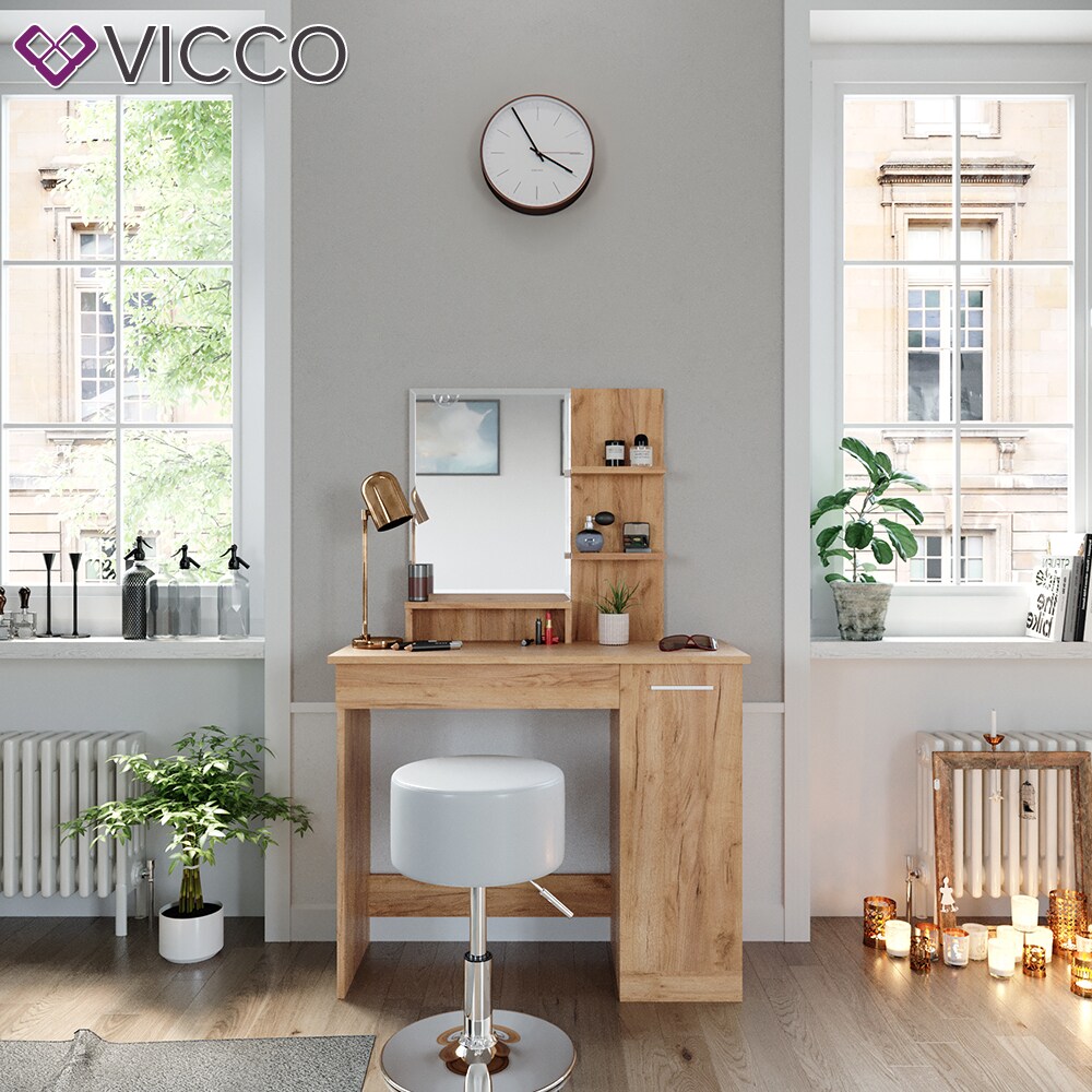 VICCO Schminktisch JULIA Frisierkommode Frisiertisch Spiegel Eiche Hocker