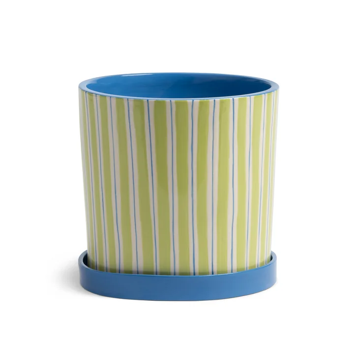&klevering - Ray Blumentopf mit Untersetzer, Ø 16,5 x 16,5 cm, grün / blau / weiss