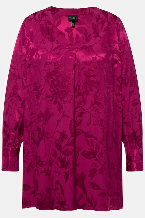 Bluse, florales Jacquardmuster, V-Ausschnitt, Langarm