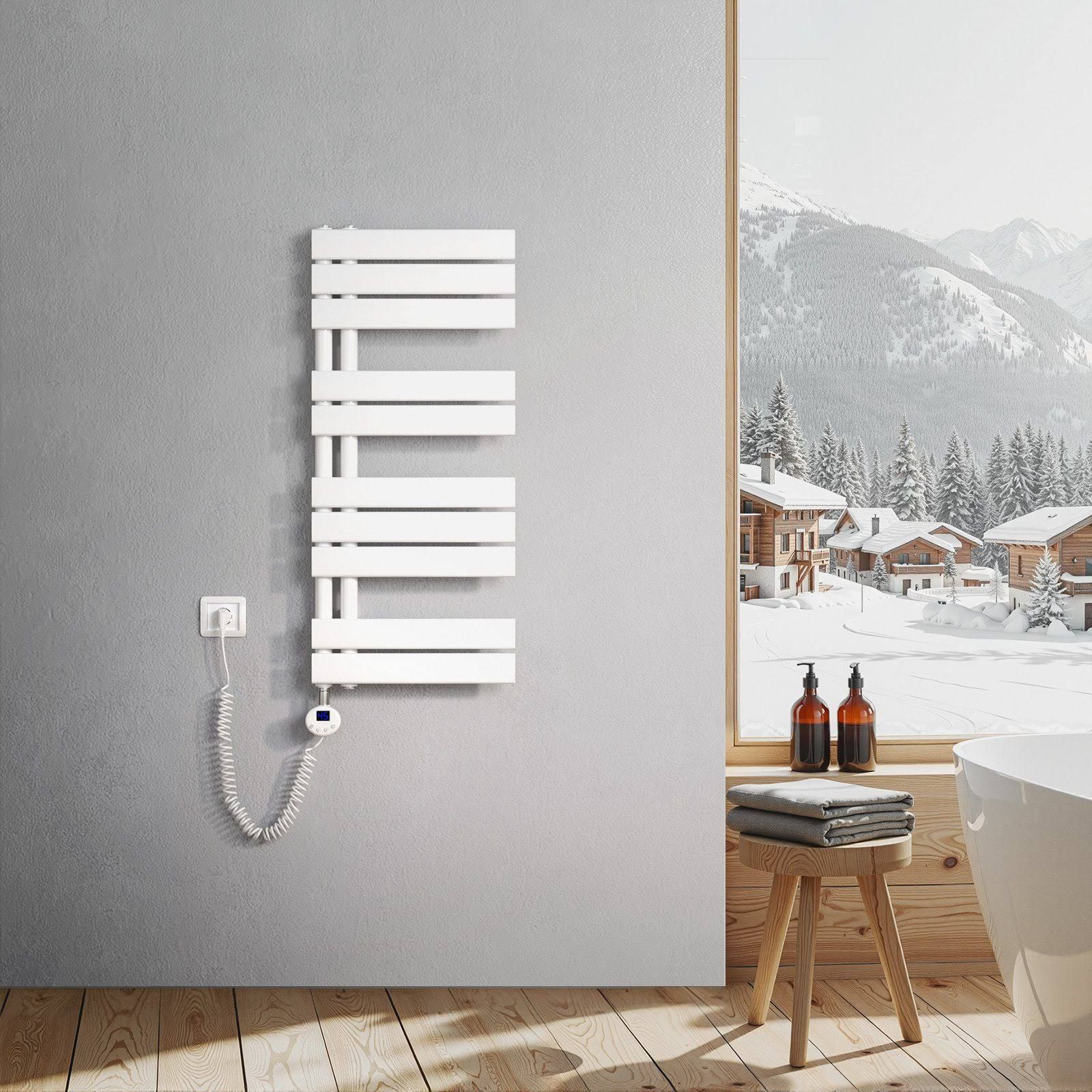 MEYKOERS Elektrischer Badheizkörper Elektro Handtuchtrockner Mit Thermostat, weiß, Weiß