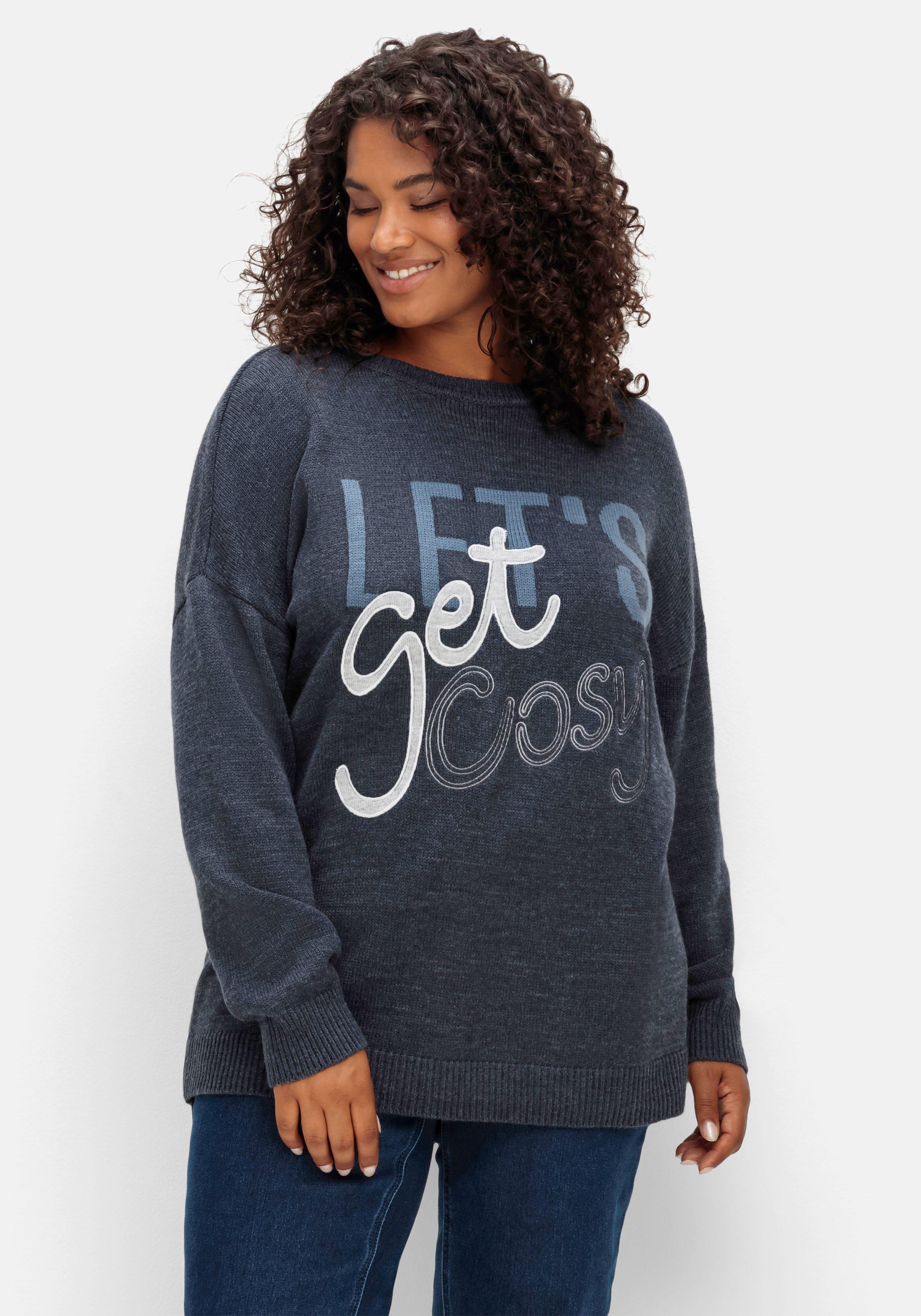 Pullover mit Intarsien-Wording, mit Kaschmiranteil
