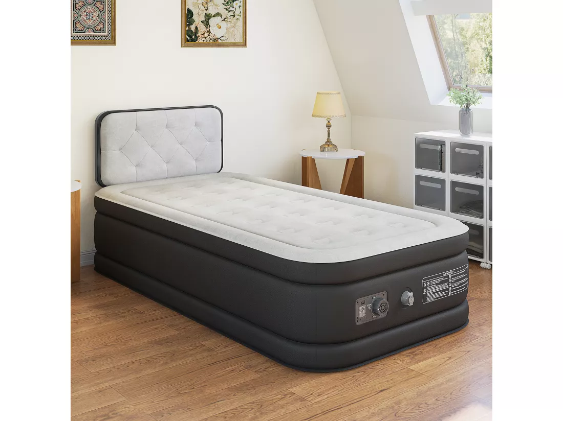 YITAHOME Matelas Gonflable 1 Personne avec Pompe Électrique Intégrée - Lit Gonflable - Auto-Gonflage/Dégonflage Rapide pour Invités - Camping - 191 x 99 x 46 cm - Gris & Noir