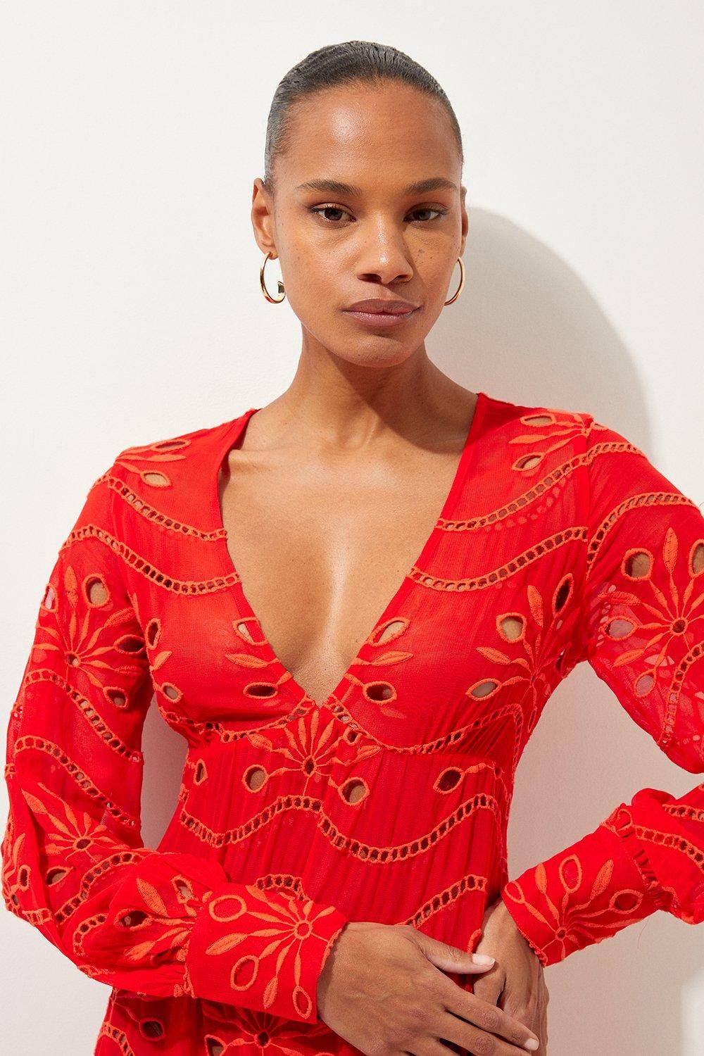 KarenMillen Robe maxi de plage en viscose géorgette à travaux découpés