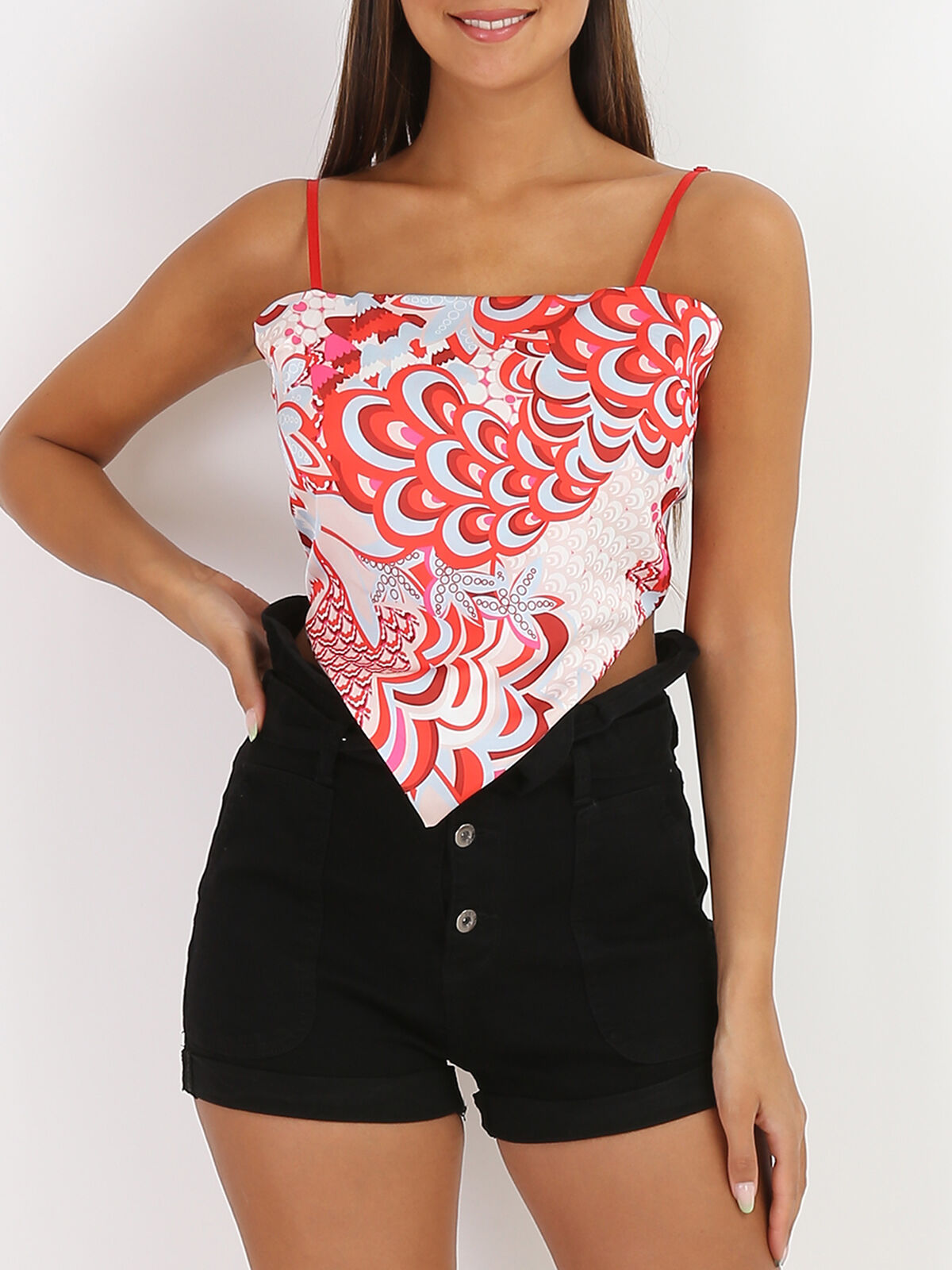 Top effet bandana à imprimé fantaisie- Rouge