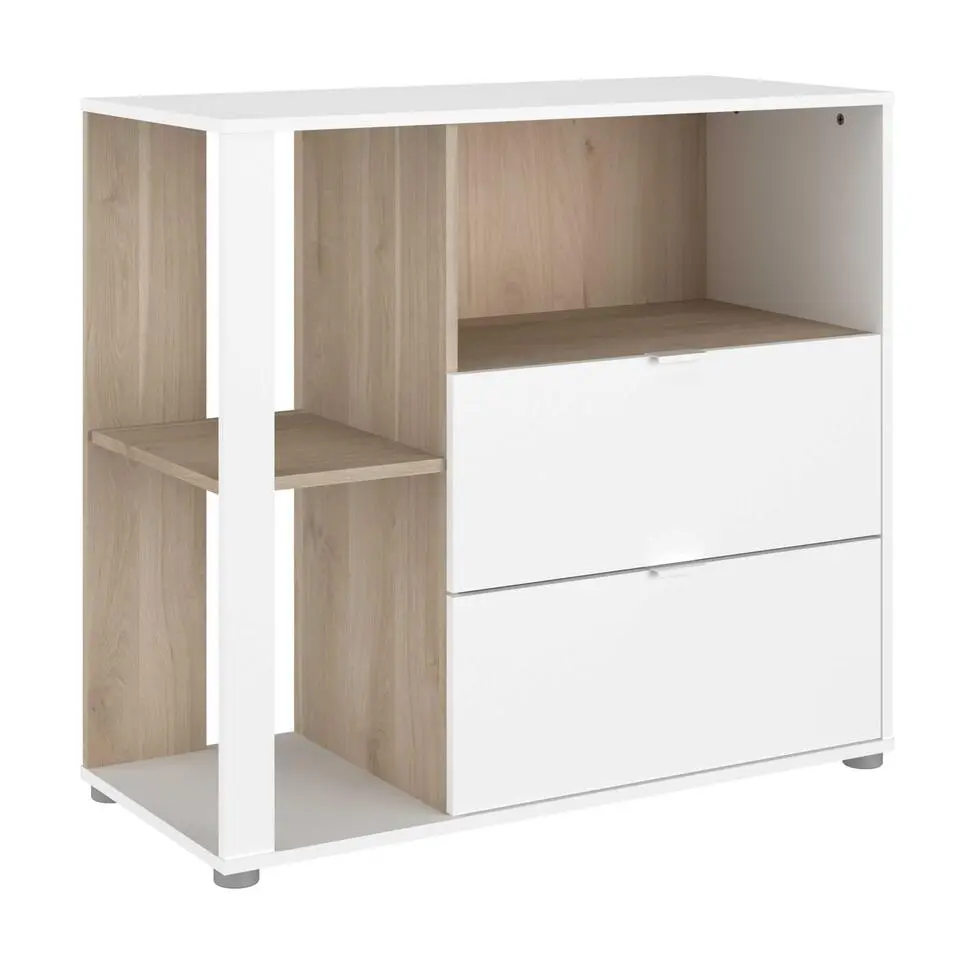 Commode Hardy - 91x40x83cm - 2 lades - wit/eik