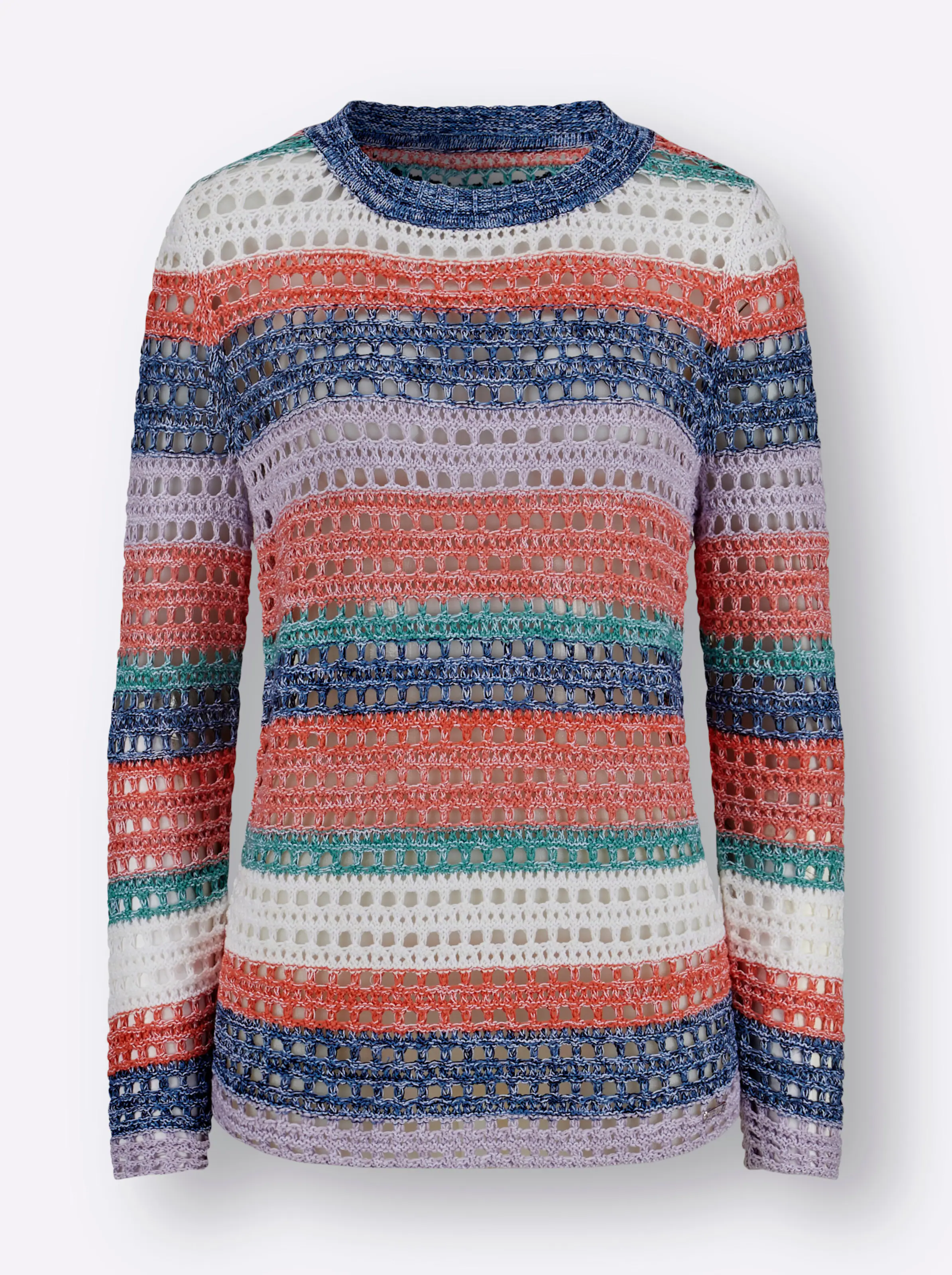 Pullover in marine-flamingo-geringelt