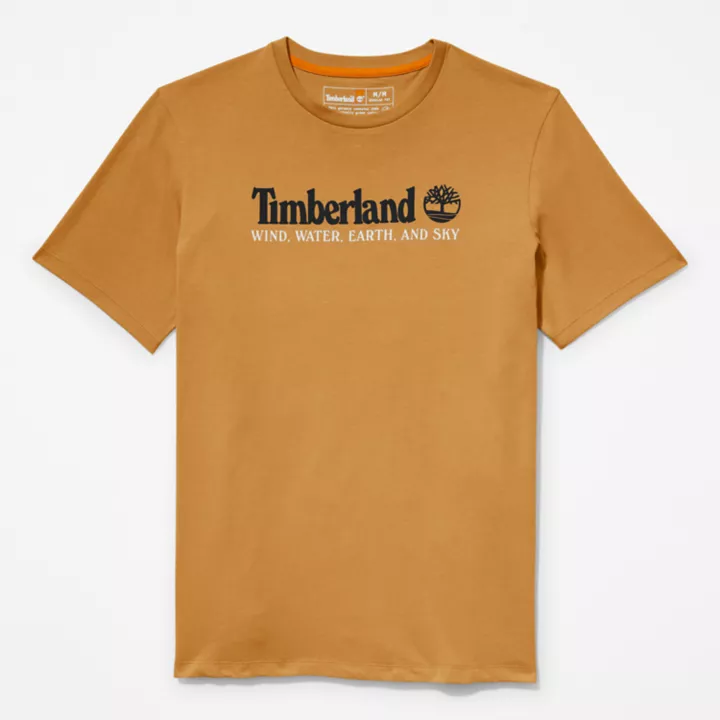 Camiseta masculina Wind, Water, Earth, and Sky na cor amarelo escuro.
