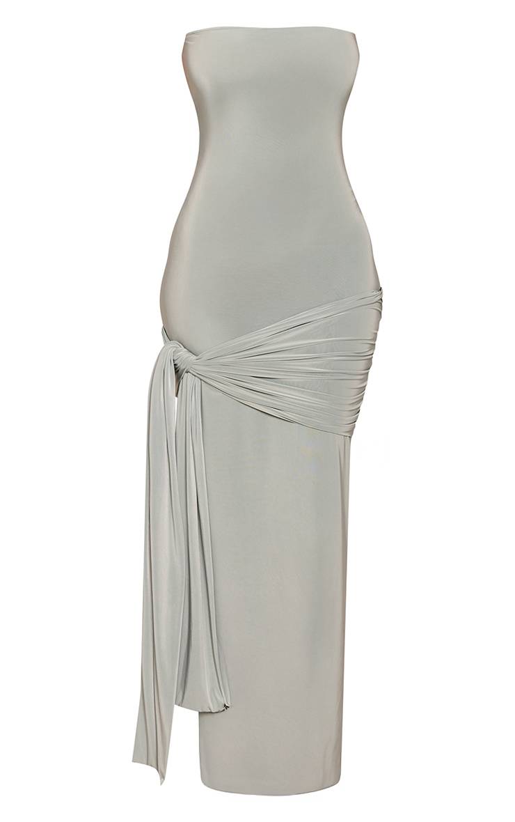 Vert Sauge Robe Maxi Moulante Bandeau Avec Lien À Nouer À La Taille